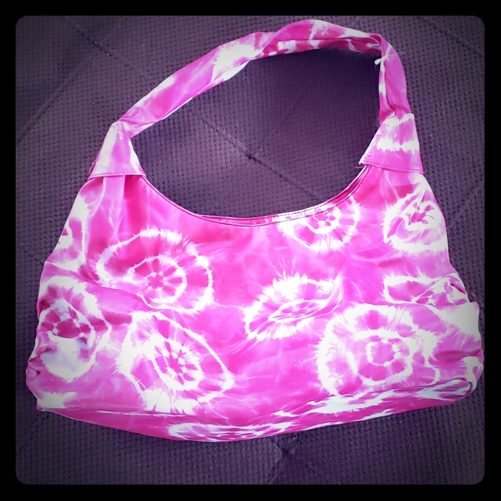Tie dye hot pink faux leather hobo